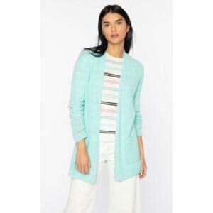 Kinross Cashmere Open Cardigan Duster Sz M 2ply Ribbed Turquoise Blue $375 New​